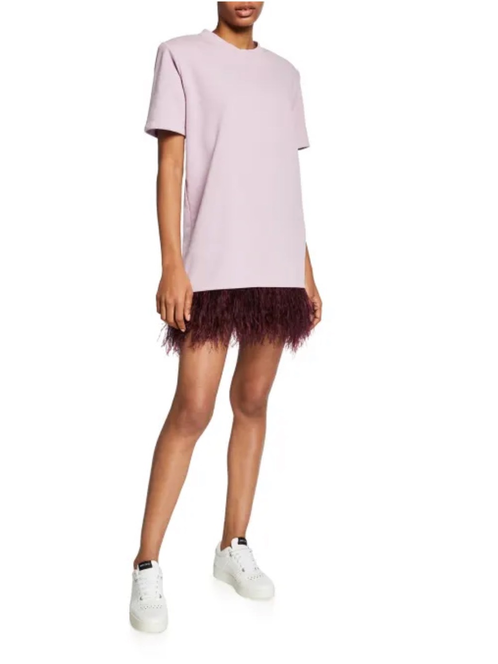 Le Superbe Avian Ostrich Feather Tee Dress in Amethyst